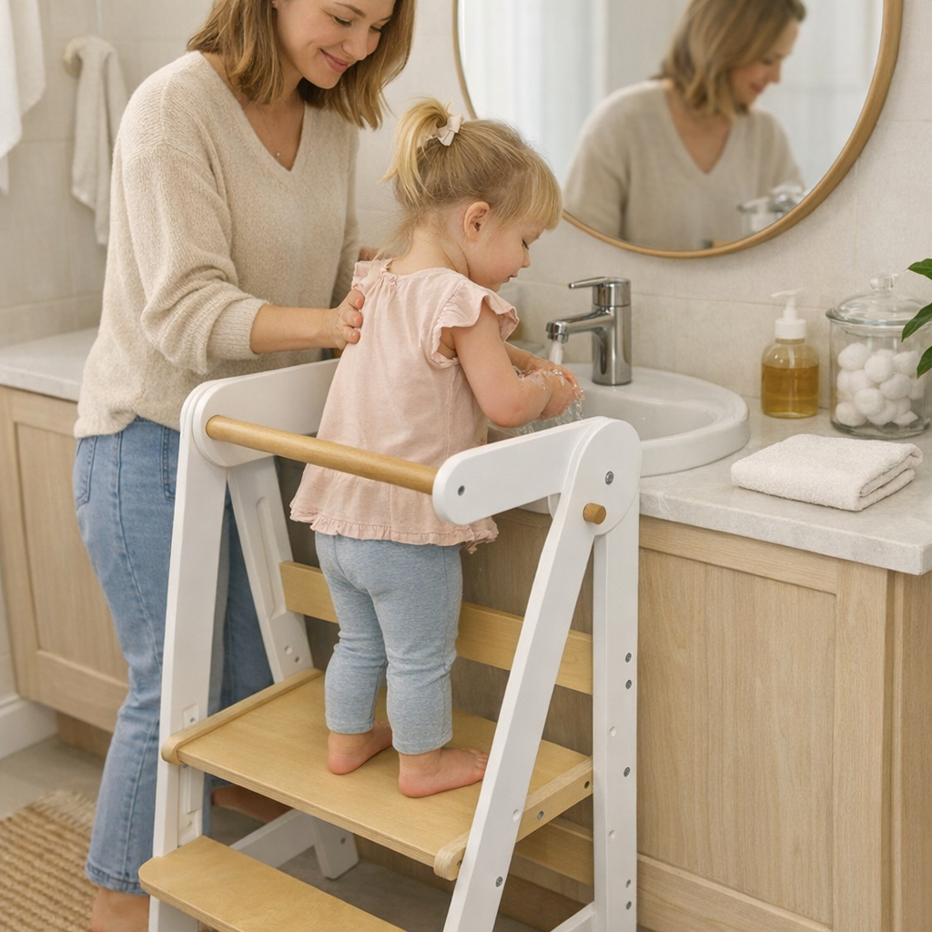 Xubby Lullza Cloud Foldable Toddler Tower - Natural / White + Natural