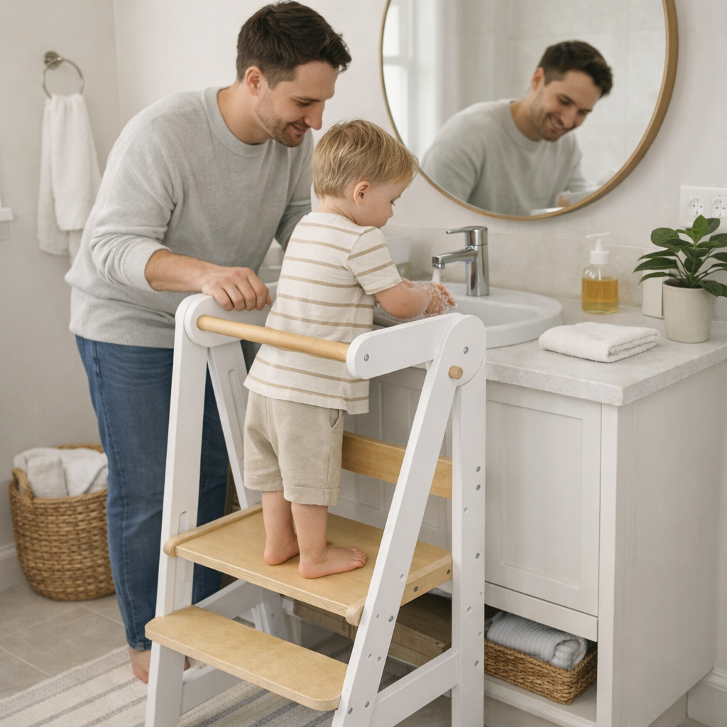 Xubby Lullza Cloud Foldable Toddler Tower - Natural / White + Natural
